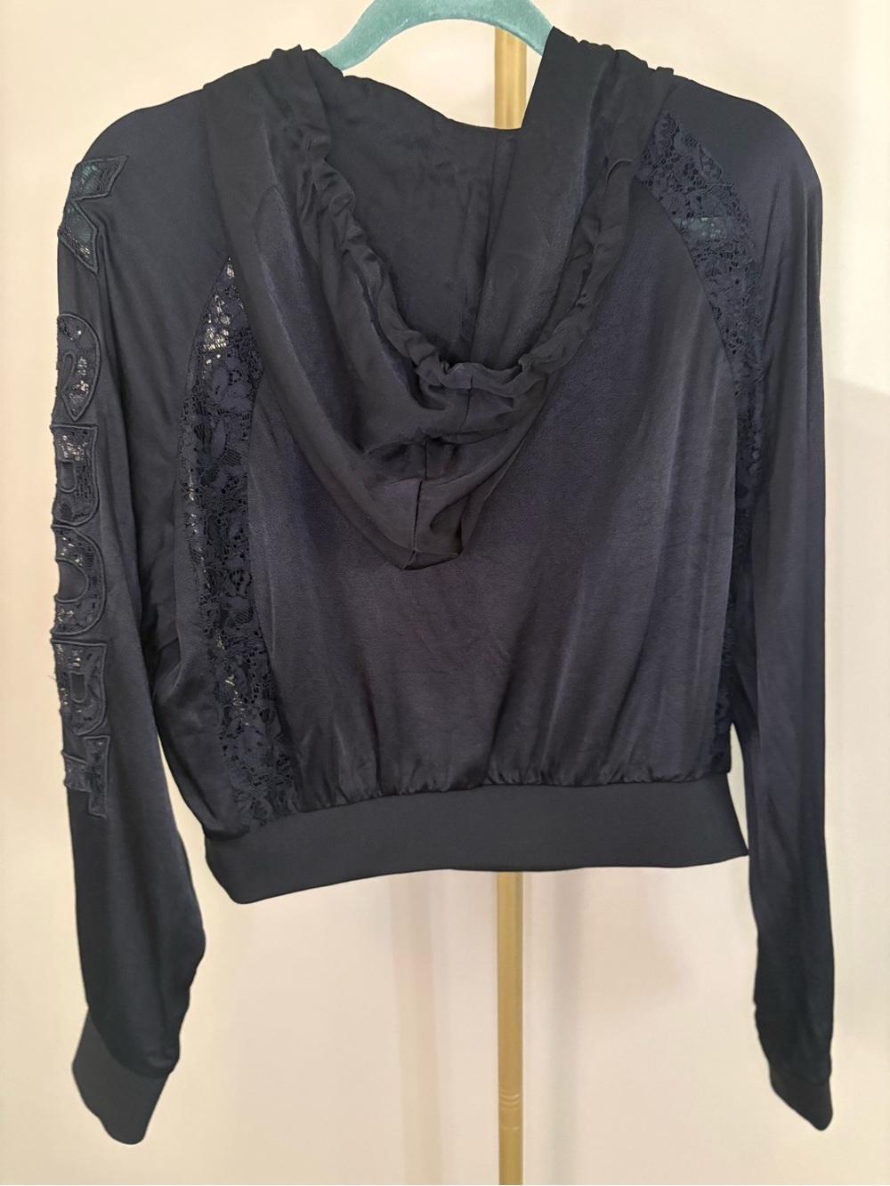 Kooples X Sport Black Lace-Trim Hooded Pullover - Picture 6 of 10